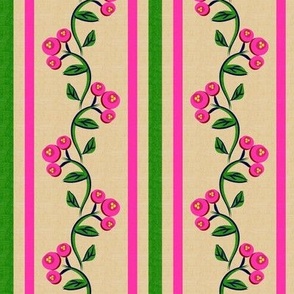 Bohemian vine and flower stripe beige with pink Turned 90 degrees