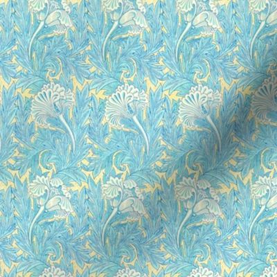 Tulips by William Morris -SMALL - Light Blue And Yellow Adaption Antiqued art nouveau art deco