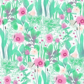 meadow walk - green & pink - small