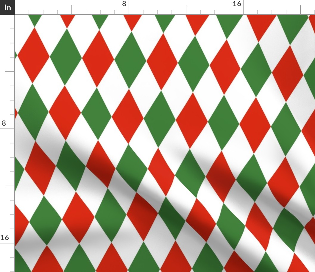 Red Green Christmas Harlequin Diamond Check 2 inch