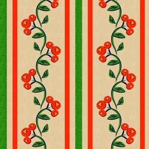 Bohemian vine and flower stripe beige with red Turned 90 degrees