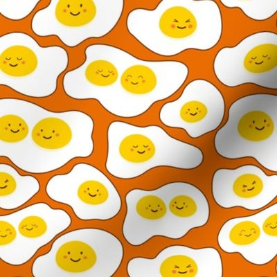 Funny omelettes with smiling happy faces 