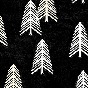 Modern PineTrees White on Black - XL