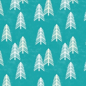 Modern Pine Trees White on Teal - Large