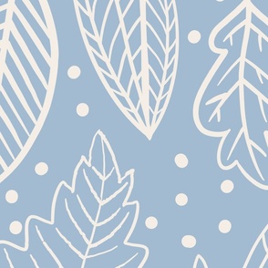 white leaves on a baby blue background - large scale