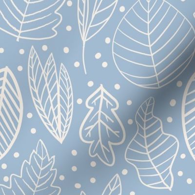 white leaves on a baby blue background - small scale