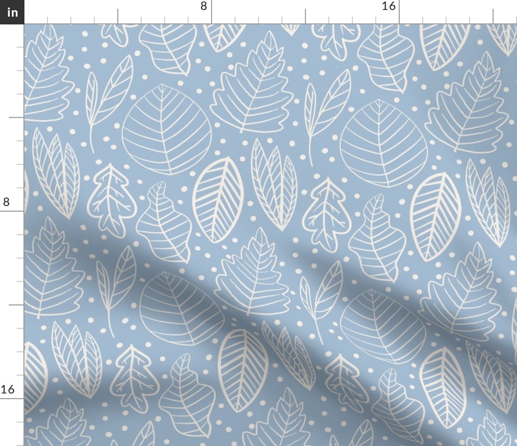 white leaves on a baby blue background - small scale