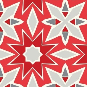 Nordic Christmas Winter Stars Red, Grey and White