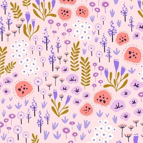 [big] Pastel Pink Ditsy Floral Meadow