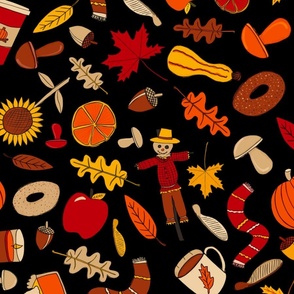 Autumn & Fall Things Seamless Pattern - Black