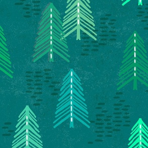 Modern Pine Trees in Green - XL