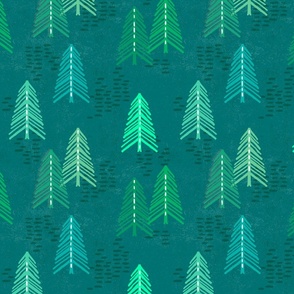 Modern Pine Trees in Green - Large