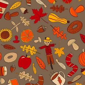 Autumn & Fall Things Seamless Pattern - November Brown