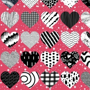 Sassy hearts- dark pink background,  large scale