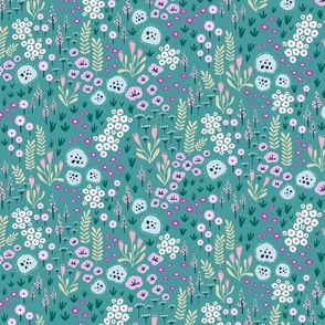 [small] Mint Teal Green Ditsy Floral Meadow