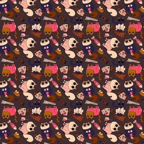 Cats in Pajamas Pattern - Modern Fall Palette & Thunder