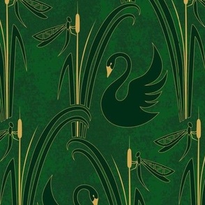 by the pond - art deco dark green