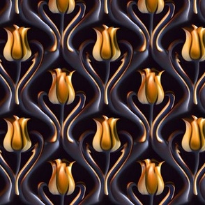 Tulip Damask in Gold and Black