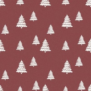burgundy pine tree christmas fabric - neutral boho design