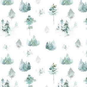 Forest Mountain Trees Landscape Nature Watercolor Soft Nursery Greenery Snowy Neutral