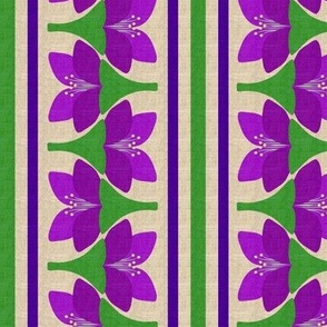 Bohemian Crocus Flower Stripe  in Purple Turned 90 degrees
