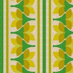 Bohemian Crocus Flower Stripe  in Lime Greens Turned 90 degrees