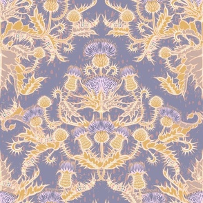mustard dusty purple thistle damask ornate boho luxe  wallpaper
