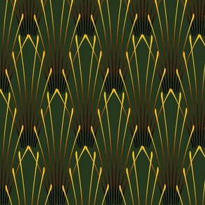 Art Deco Stroke Wallpaper -Pine Green and Deep Gold