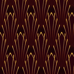 Art Deco Stroke Wallpaper -Deep  Maroon and Gold