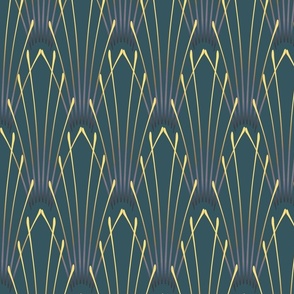 Art Deco Stroke Wallpaper - Teal and Gold