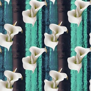 Calla Lily Blossoms on Forest Stripes