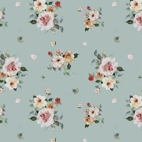 Seamless Floral Pattern Vintage Garden Botanical Roses Watercolor Peony Flower Blue Green Baby Girl