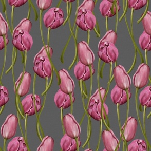 tulips on pale green chaki romantic vintage chic floral hand drawn