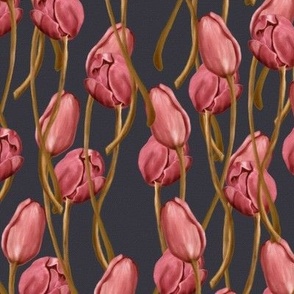Tulips pink on blue raph golden classical luxurious styly floral royal