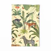 Safari Wildlife Vintage Botanical Tropical Illustration On Light Yellow Rotated