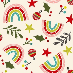 Cute christmas holiday tossed rainbow ivory 18 (24 inch wallpaper) retrochristmas2022