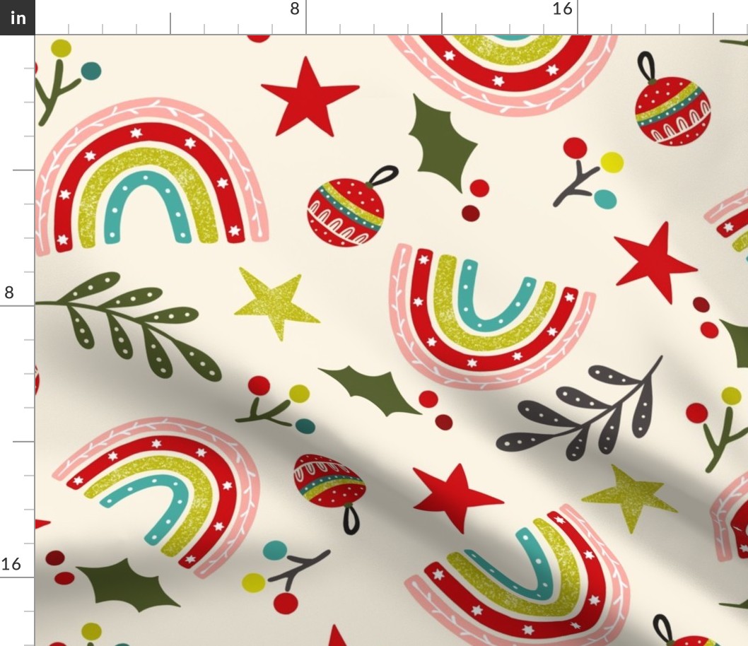 Cute christmas holiday tossed rainbow ivory 18 (24 inch wallpaper) retrochristmas2022