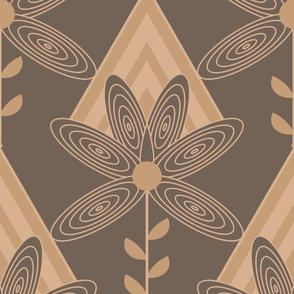(large) Art Deco Daisy gold on brown