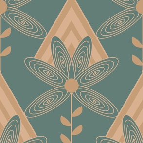(large) Art Deco Daisy on green gold