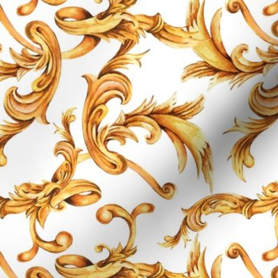 Gold Curl and Swirl on White