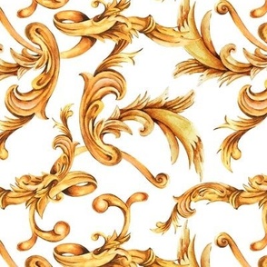 Gold Curl and Swirl on White