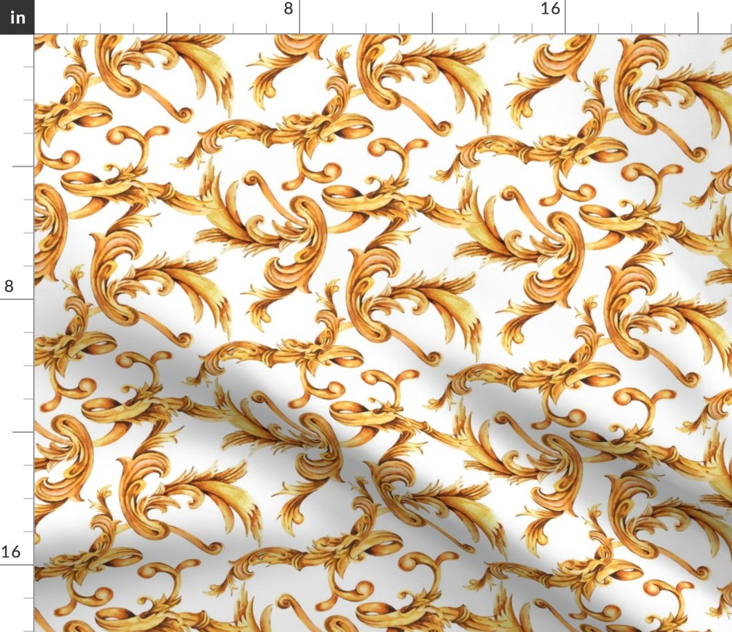 Gold Curl and Swirl on White