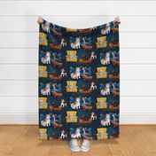 Barkitecture _Home sweet cozy home for Dogs_ navy blue & yellow_ LARGE scale