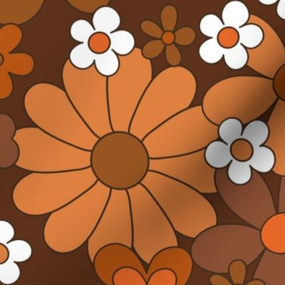 Orange Brown - Retro Floral