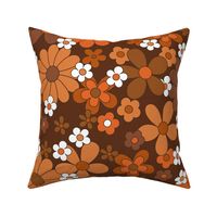 Orange Brown - Retro Floral