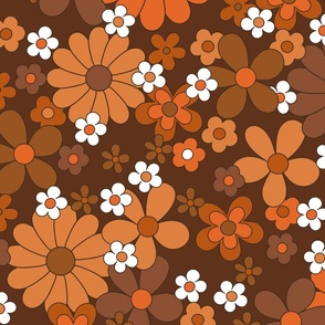 Orange Brown - Retro Floral