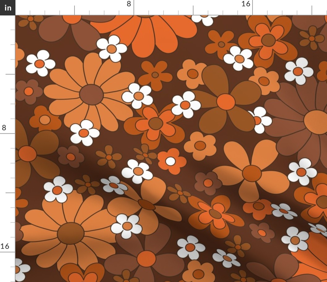 Orange Brown - Retro Floral