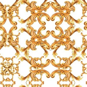 Watercolor Gold Damask Ornament on White