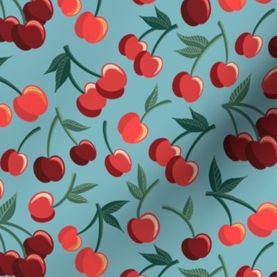 Cherry Print - Turquoise