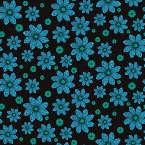Blue and Green Floral on Black